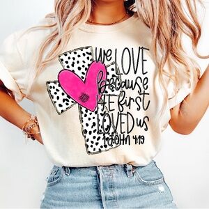 Graphic Tee with Heart and Cross Design